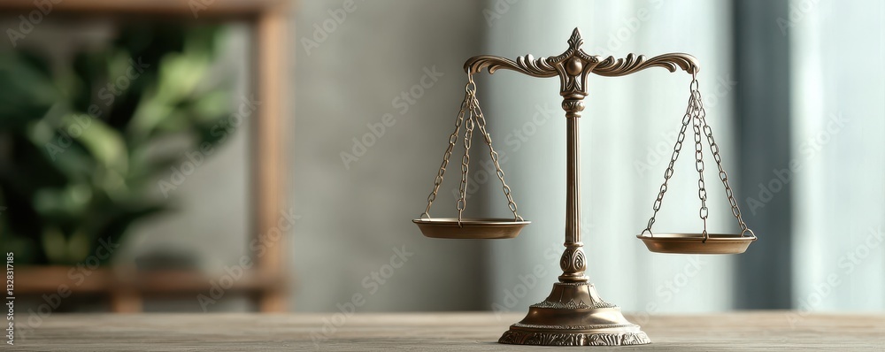 Aufkleber a vintage scale symbolizes balance and justice, set against a serene background with soft lighting a