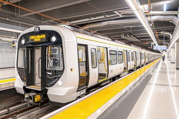 Fototapeta premium Blank white sky train transportation railway station.