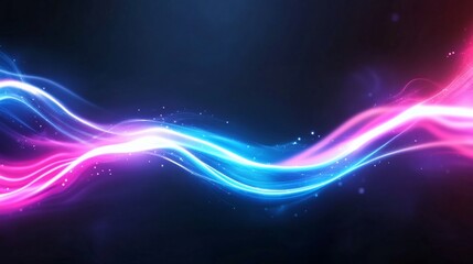 Fototapeta premium Abstract blue, pink, and purple light streaks with sparkles, flowing on dark