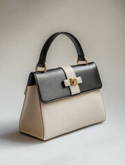 Handbag elegant black white beige leather fashion accessory modern minimalist design luxury tote stylish feminine neutral tone soft lighting premium quality refined craftsmanship timeless aesthetic