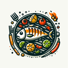grilled fish illustration 