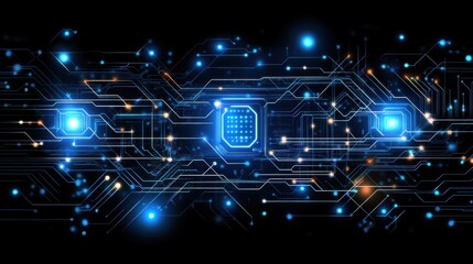 A glowing neural network, digital circuits flowing like