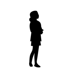 Silhouette of a young girl standing with crossed arms, isolated on a white background. Suitable for concepts of childhood, waiting, thinking, or contemplation.
