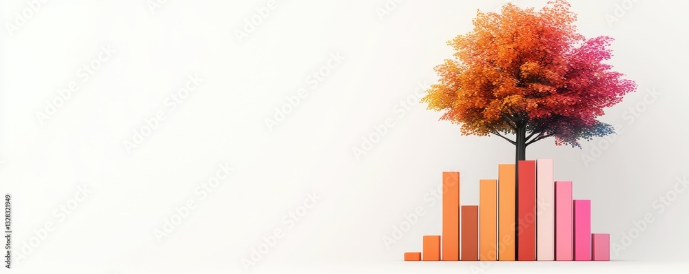 Aufkleber a vibrant tree with colorful foliage stands above a series of rising bar graphs, symbolizing growth 