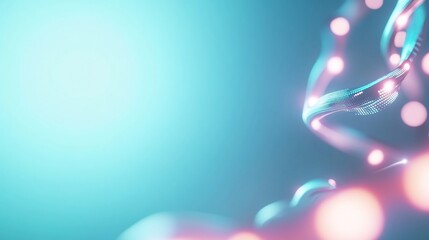 Abstract futuristic DNA helix with glowing orbs, turquoise background