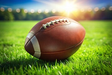 Obraz premium Rugby Ball on Lush Green Grass - High-Resolution Stock Photo