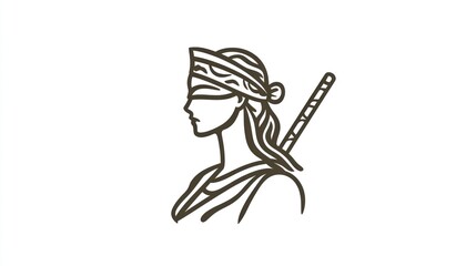 Fototapeta premium Blindfolded female warrior profile, sword, abstract art, for justice concept