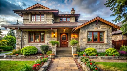 Naklejka premium Rusticated Concrete Block Home, Early 1900s Architecture, Vintage Building Exterior