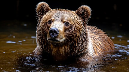 Fototapeta premium Brown bear in water, portrait.