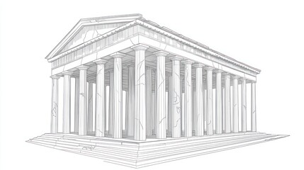 Obraz premium Ancient Greek temple, architectural drawing, historical building, 3D rendering, illustration, possible use education, stock image, background image