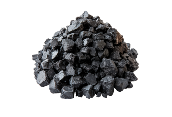 Pile of black coal pieces isolated on transparent background