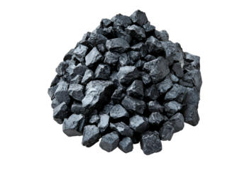 Black coal pieces in a pile isolated on transparent background