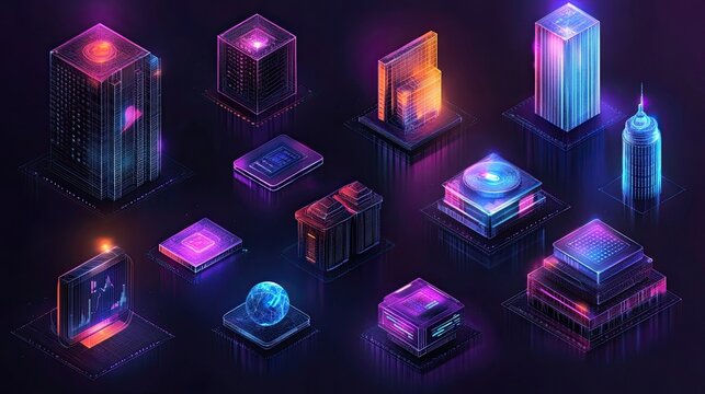 Conceptual Visualization of Public Sector Services Represented in Holographic Icons, Depicting Digital Transformation in Government, Public Services, Technological Innovations