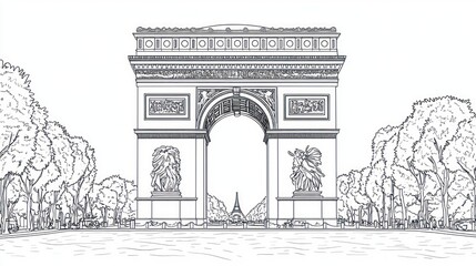 Outline drawing of Arc de Triomphe in Paris