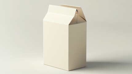 57.A highly detailed image of a milk carton box with a tethered plastic cap, featuring realistic cardboard textures and a clean, modern design. The carton is positioned on a white background, with