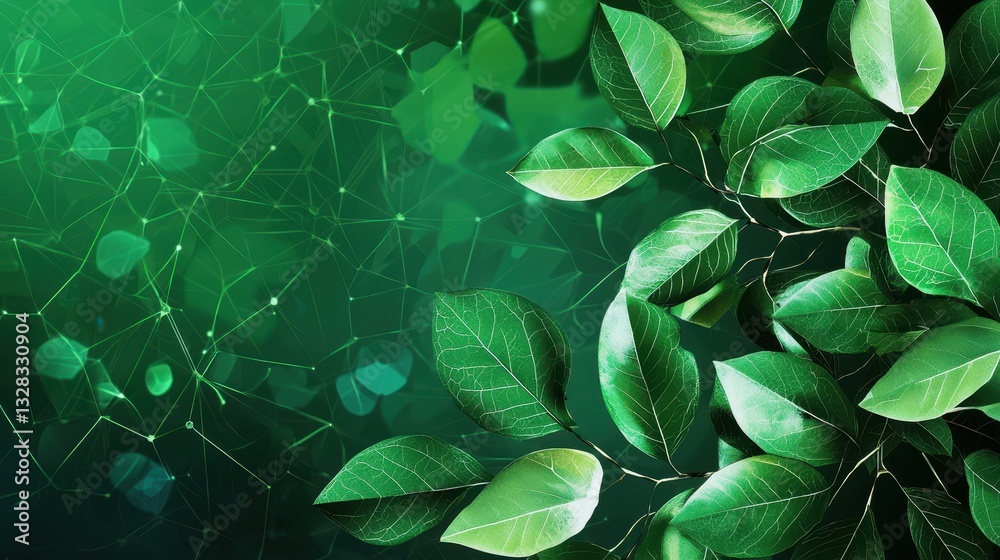 Poster Lush green leaves with a soft, blurred background, creating a serene and refreshing atmosphere.