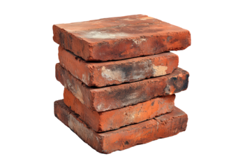 Stacked red bricks isolated on transparent background