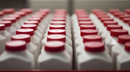 Obraz premium 25.Easy to open screw caps on rows of milk cartons
