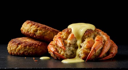 Delicious Crab Cakes with Lemon Butter Sauce Gourmet Seafood Appetizer