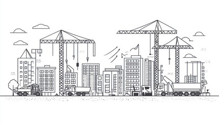 Fototapeta premium Cityscape construction site line art
