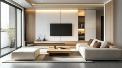 Contemporary living room with a tidy, organized feel