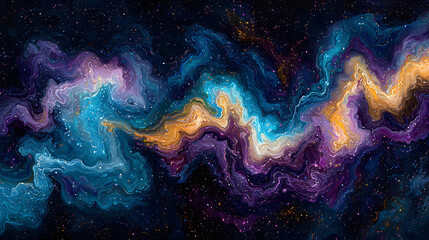 Cosmic Canvas: A vibrant and mesmerizing depiction of a nebula, showcasing swirling clouds of color and stardust against the dark backdrop of the cosmos. 