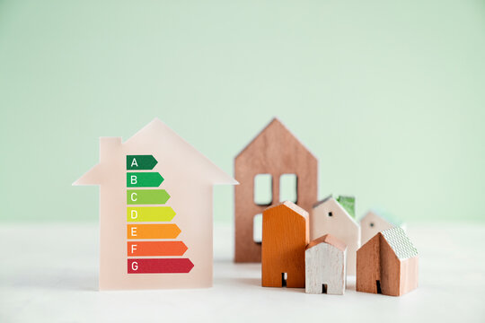 Houses with house efficiency rating, ecological house, sustainable development concept