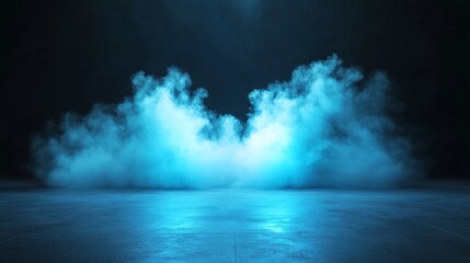 Naklejka premium Blue smoke rising from dark concrete floor, illuminated, ominous