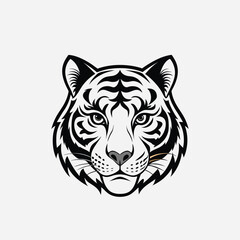 Download a striking black and white tribal-style tiger face vector. Perfect for logos, tattoos, and graphic designs. High-quality, bold, and symmetrical design on a white background.
