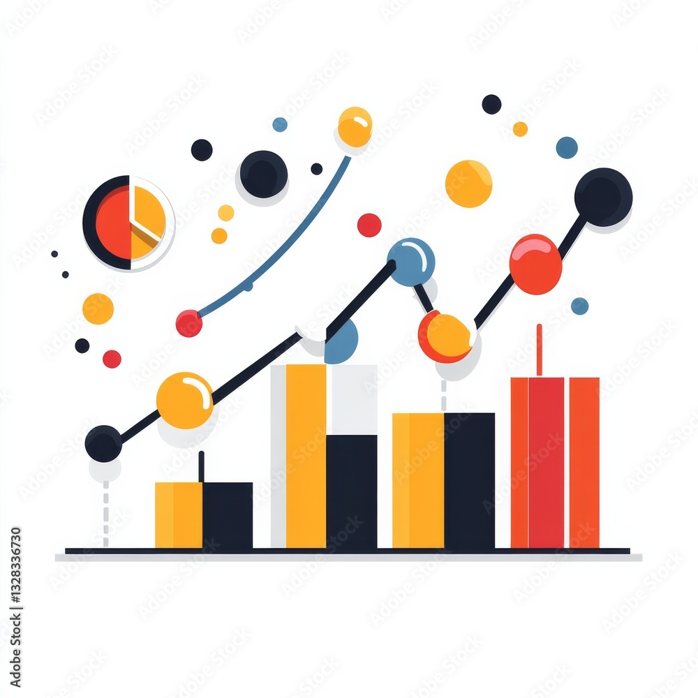Aufkleber Data Visualization: A Colorful Chart Showing Rising Trends and a Pie Chart Breakdown for Visual Analytics.