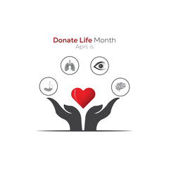 April is National Donate Life Month. Vector template Design for banner, greeting card, poster, prints, social media post ,flyer , T shirt with background.