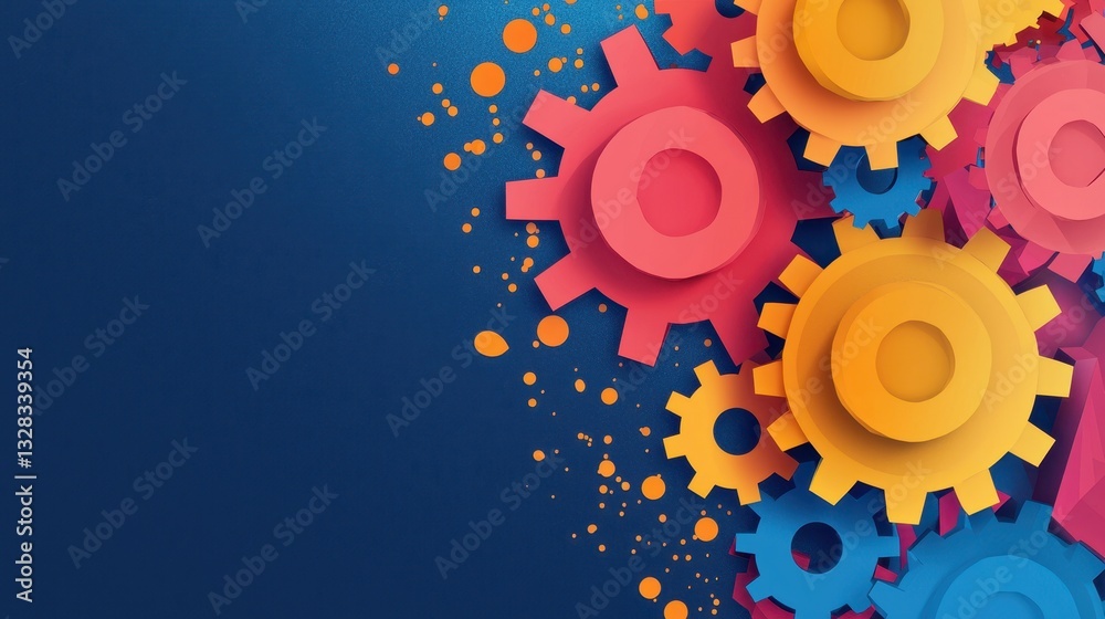 Poster a vibrant design featuring colorful gears against a blue background, symbolizing creativity and mech