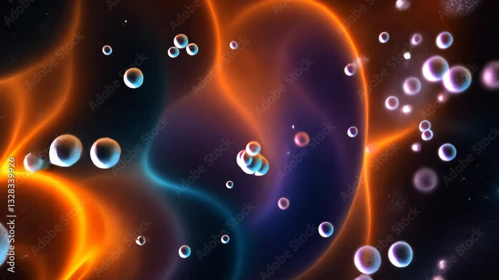 Poster a colorful image of a galaxy with many small bubbles. the bubbles are orange and purple. the galaxy 