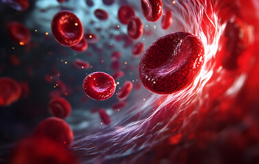of blood cells flowing through microscopic capillaries 