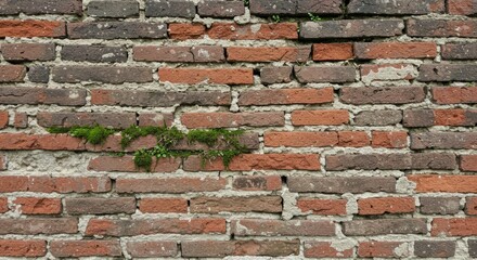 Obraz premium Aged Brick Wall with Mossy Growth