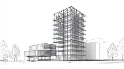 Fototapeta premium Architectural drawing of a modern skyscraper complex