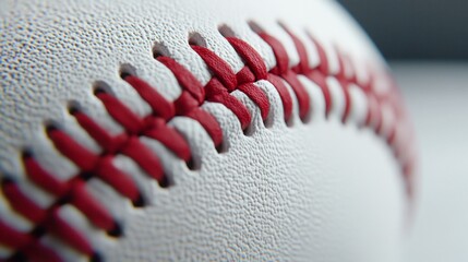 Close-up of a baseball's intricate red stitching on white leather