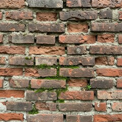 Obraz premium Aged Brick Wall with Mossy Growth