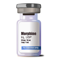 Isolated illustration of morphine narcotic vial for medication administration or IV injection