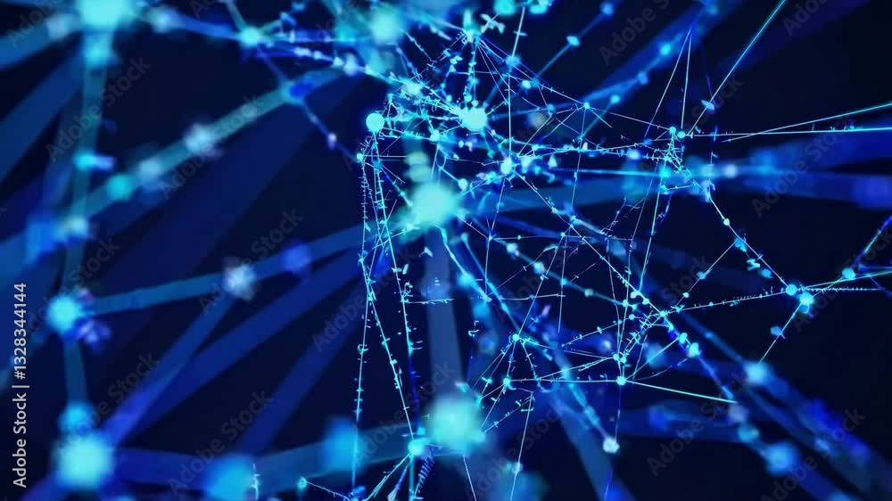 Wall mural intricate blue neural network representation in digital space illustrating advanced technology and d