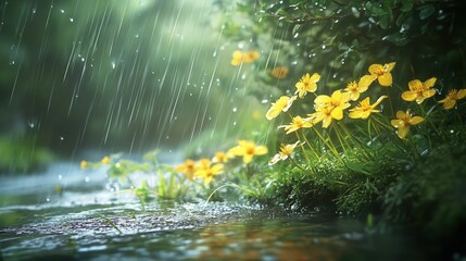 spring rain nourishes the earth and brings life to nature.