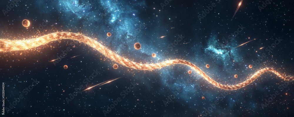 Canvas Prints a glowing cosmic stream intertwined with celestial spheres across the universe