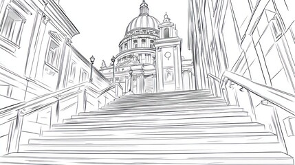 Sketch of steps leading to a cathedral