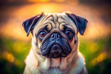 Sad Pug Dog Portrait: Big Eyes, Pensive Gaze, Cute Pet Photography