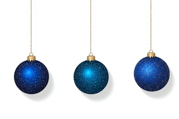 Three Blue Christmas Baubles Hanging Ornament for Festive Holiday Decoration