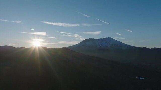 Sunrise at Mt St Helens in the Beautiful Pine Forest Cascade Mountains in Washington USA