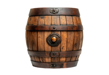 Obraz premium Wooden barrel with metal bands isolated on transparent background