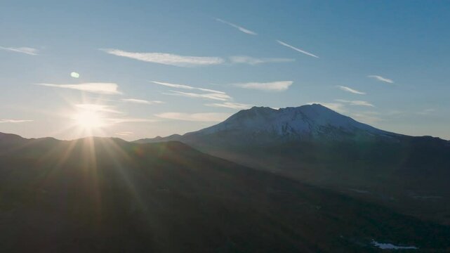 Sunrise at Mt St Helens in the Beautiful Pine Forest Cascade Mountains in Washington USA