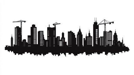 Obraz premium Urban Skyline Silhouette with Construction, cityscapes, architecture