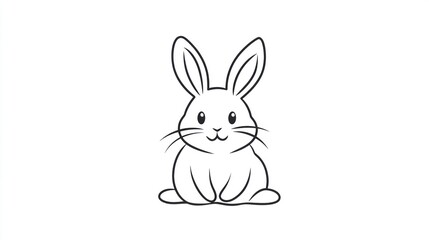 Obraz premium Cute cartoon rabbit, simple line art, on white background, suitable for children's book illustration